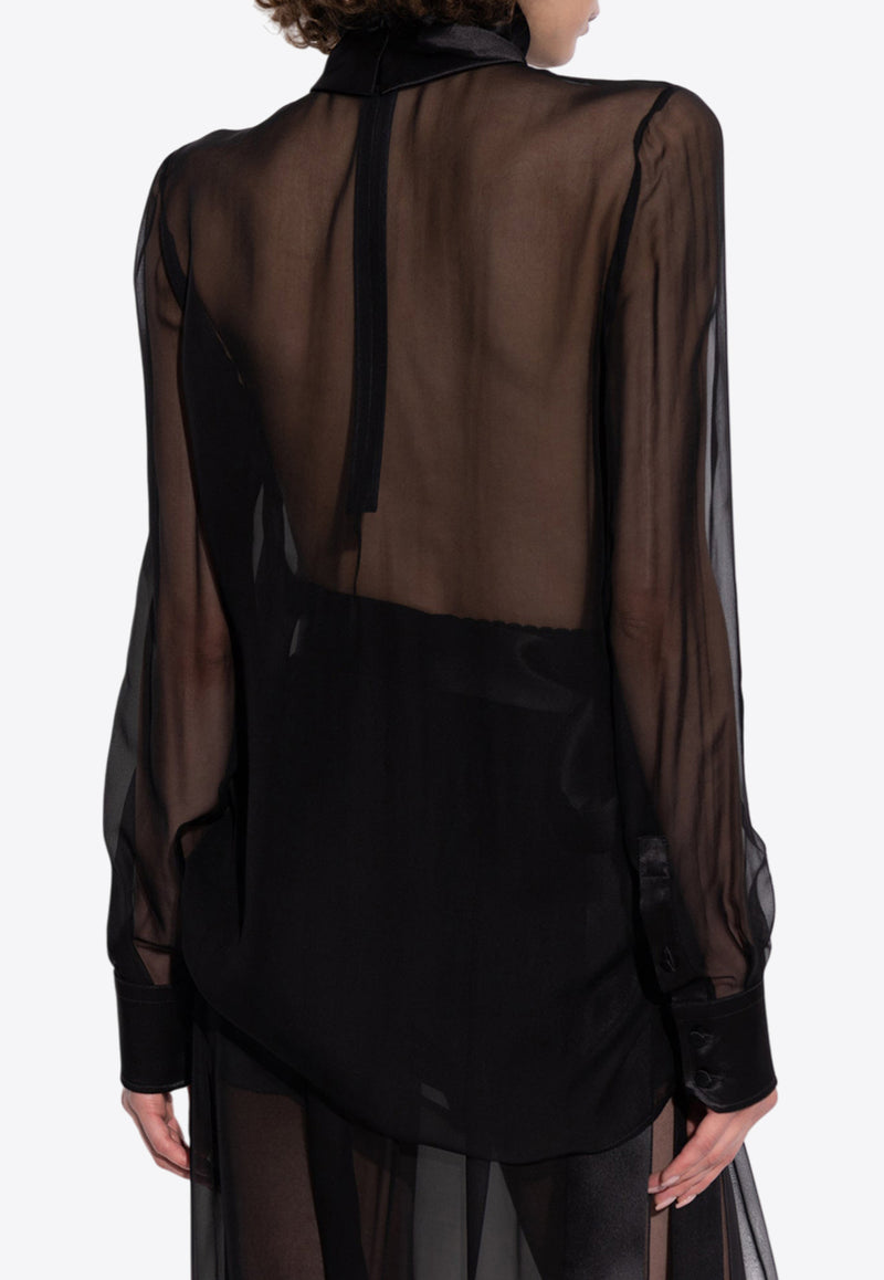 Dolce & Gabbana High-Neck Silk Chiffon Blouse Black F7AI0T FU1AT-N0000