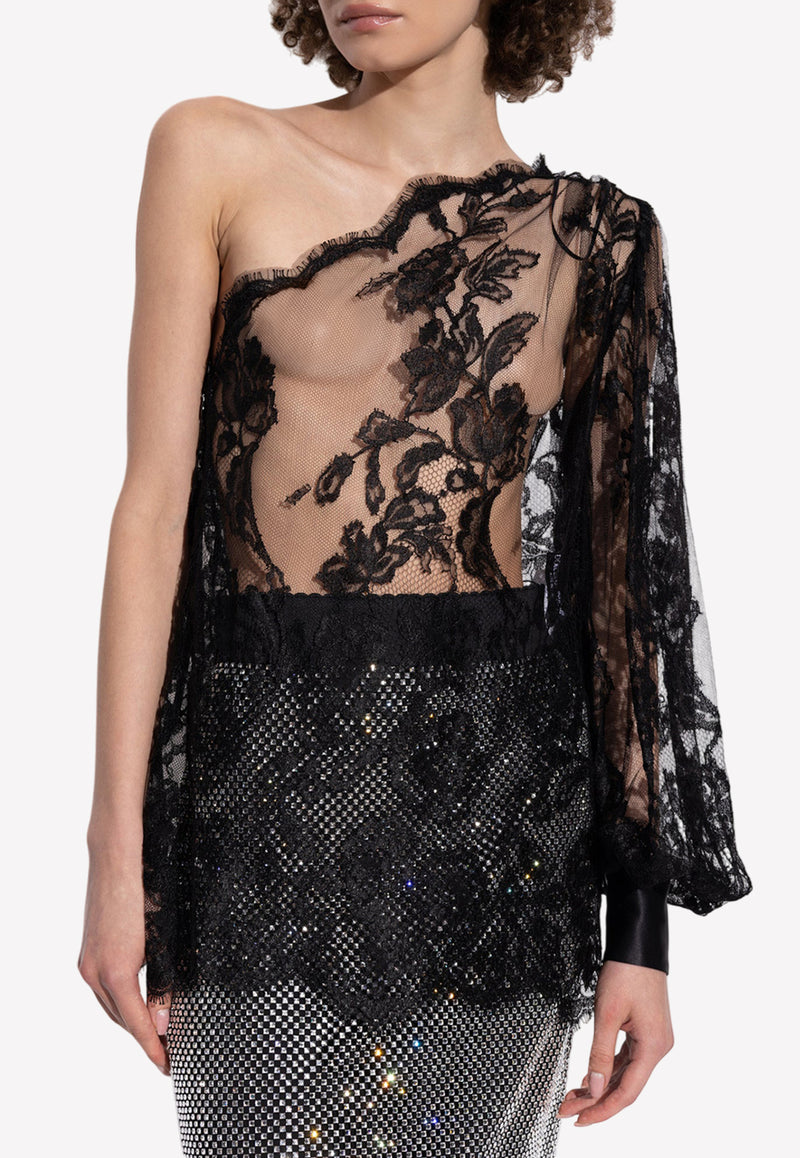 Dolce & Gabbana Chantilly Lace One-Shoulder Top Black F7AI3T HLMAA-N0000