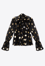 Dolce & Gabbana Silk Organza Lamé Polka-Dot Jacquard Blouse Black F7AI9T HS100-HNLM0