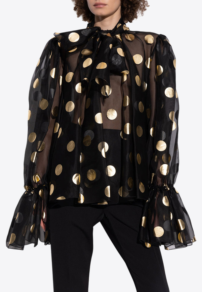 Dolce & Gabbana Silk Organza Lamé Polka-Dot Jacquard Blouse Black F7AI9T HS100-HNLM0