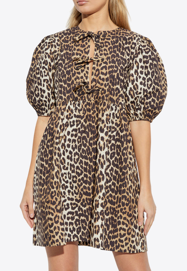 GANNI Leopard Print Mini Dress Brown F9758 6488-943