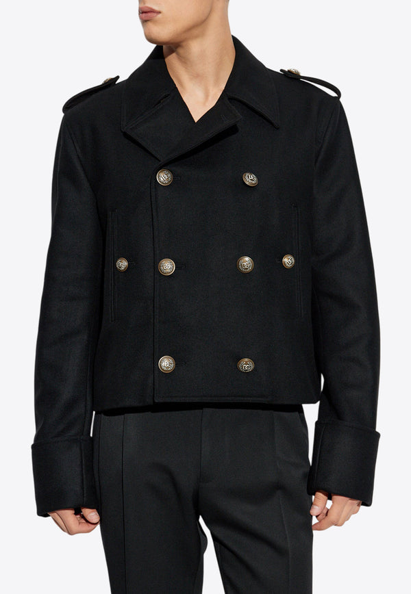 Dolce & Gabbana Short Wool Military-Style Coat Black G048PT FU28H-N0000