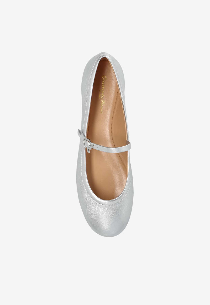 Gianvito Rossi Carla Metallic Leather Ballet Flats Silver G22223 05GOM-NSWARGE