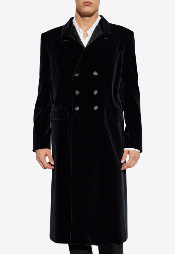 Dolce & Gabbana Double-Breasted Velvet Coat Black G039YT FUVCE-N0000