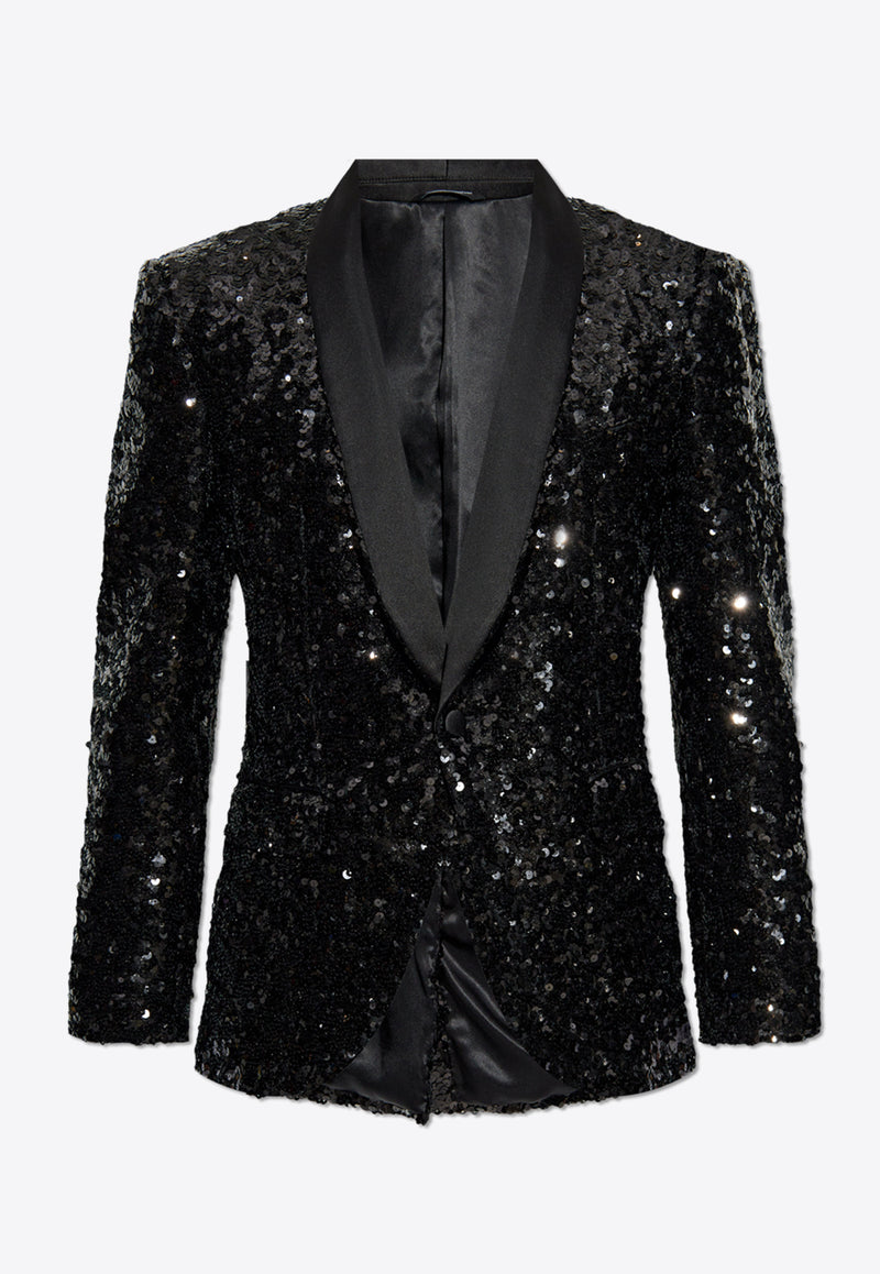 Dolce & Gabbana Single-Breasted Sequined Blazer Black G2UG2T FLSGD-N0000