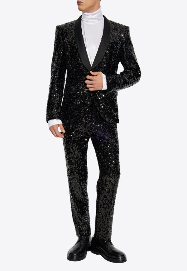 Dolce & Gabbana Single-Breasted Sequined Blazer Black G2UG2T FLSGD-N0000