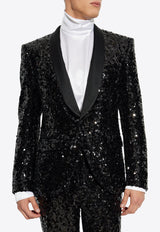 Dolce & Gabbana Single-Breasted Sequined Blazer Black G2UG2T FLSGD-N0000