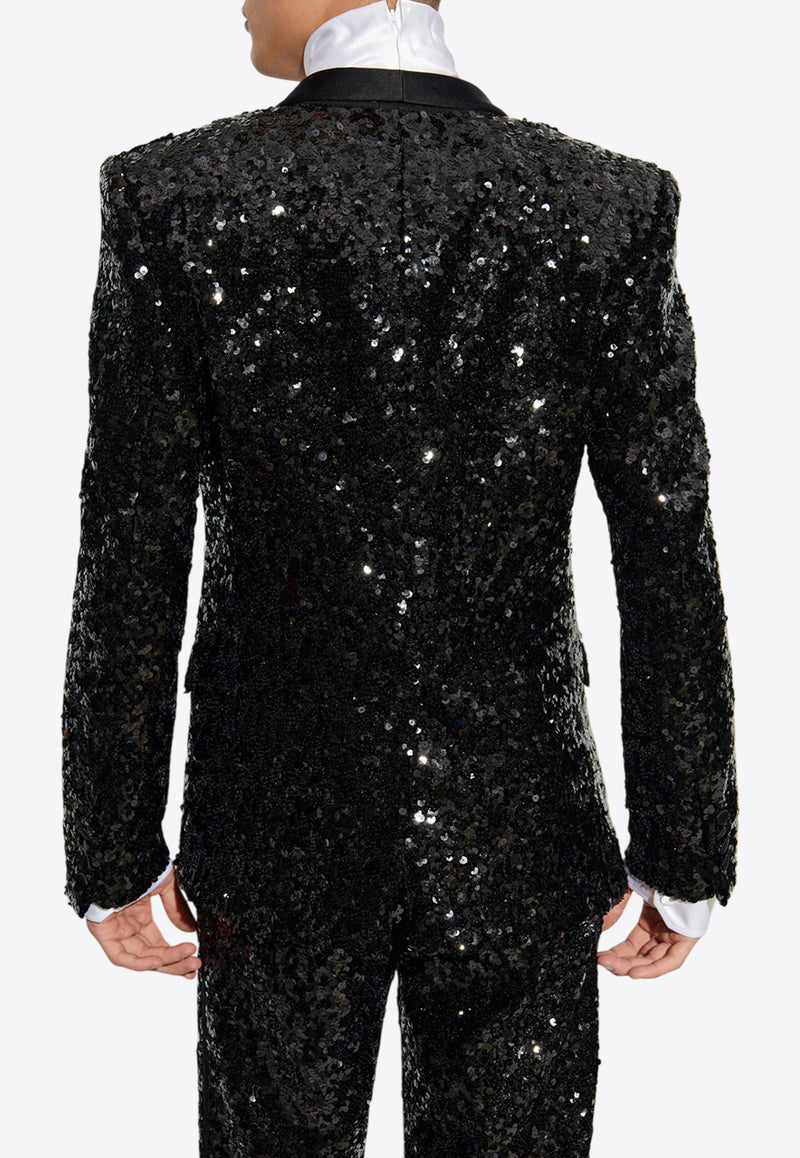 Dolce & Gabbana Single-Breasted Sequined Blazer Black G2UG2T FLSGD-N0000