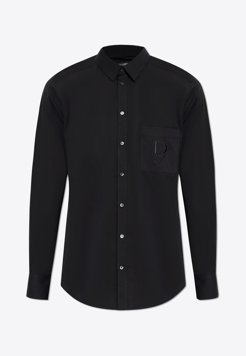 Dolce & Gabbana DG-Embroidered Long-Sleeved Shirt Black G5ML0Z FU5EW-N0000