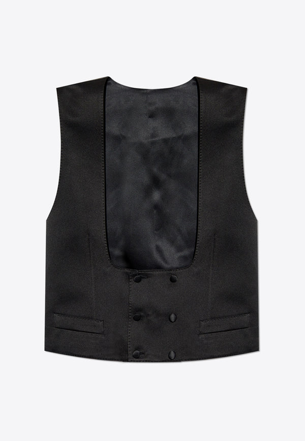 Dolce & Gabbana Double-Breasted Silk Tuxedo Vest Black G712WT FU1KM-N0000