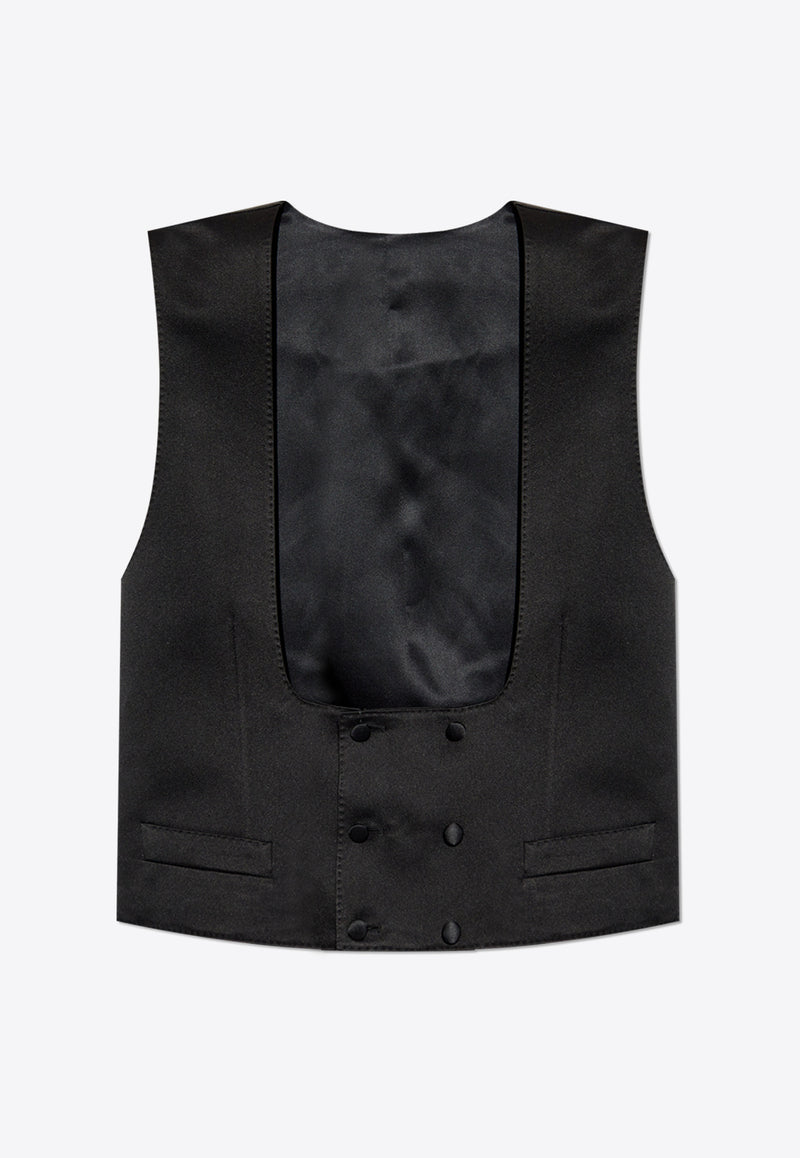 Dolce & Gabbana Double-Breasted Silk Tuxedo Vest Black G712WT FU1KM-N0000