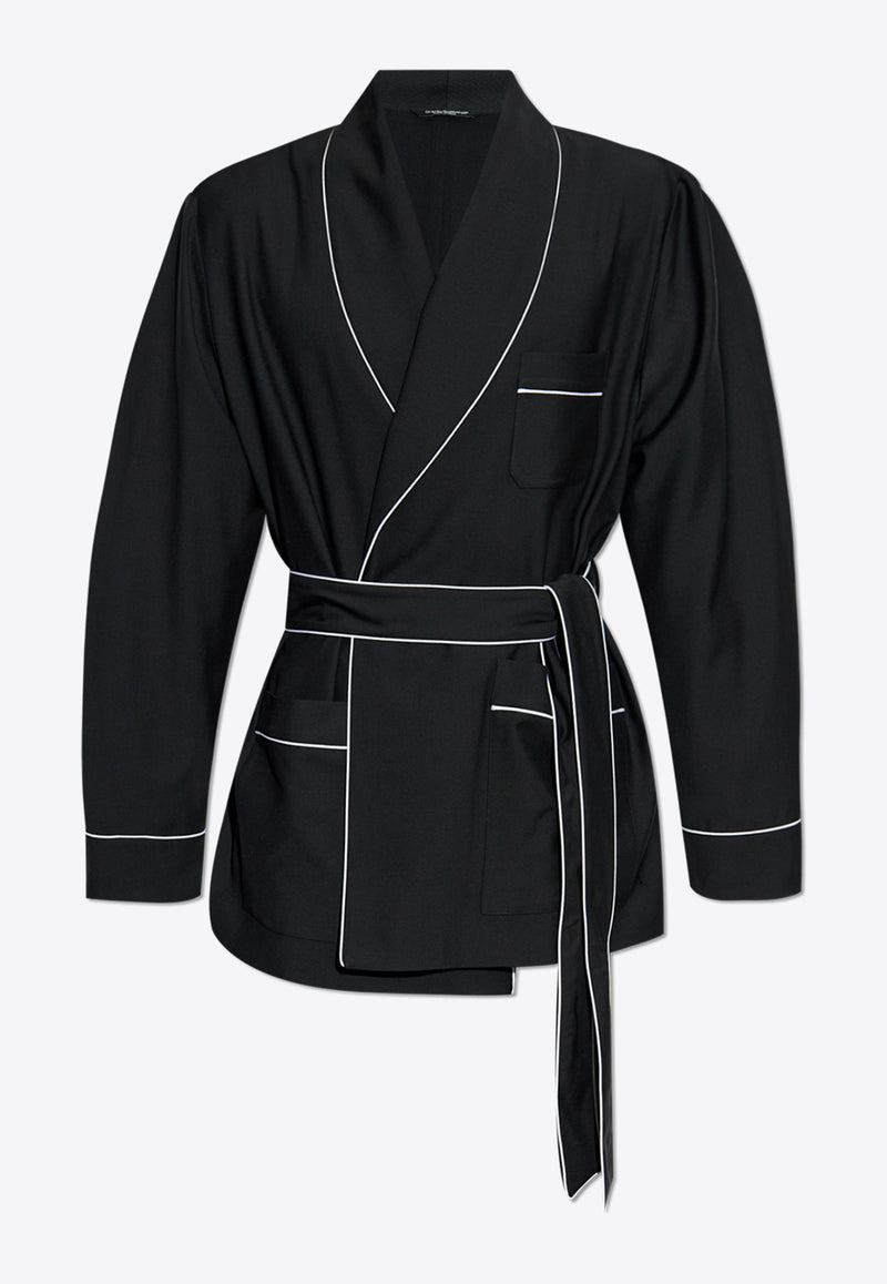 Dolce & Gabbana Shawl-Lapels Wool Robe with Piping Black G2TQ4T FU2SB-N0000