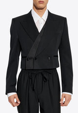 Dolce & Gabbana Double-Breasted Wool Gabardine Spencer Jacket Black G2UH6T FU21E-N0000