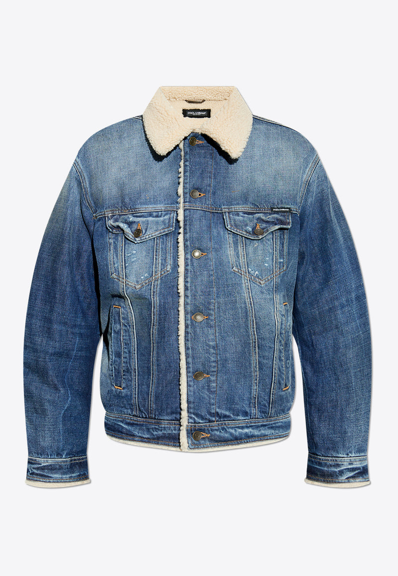 Dolce & Gabbana Logo-Label Denim and Shearling Jacket Blue G9BEJD G8LM8-S9001