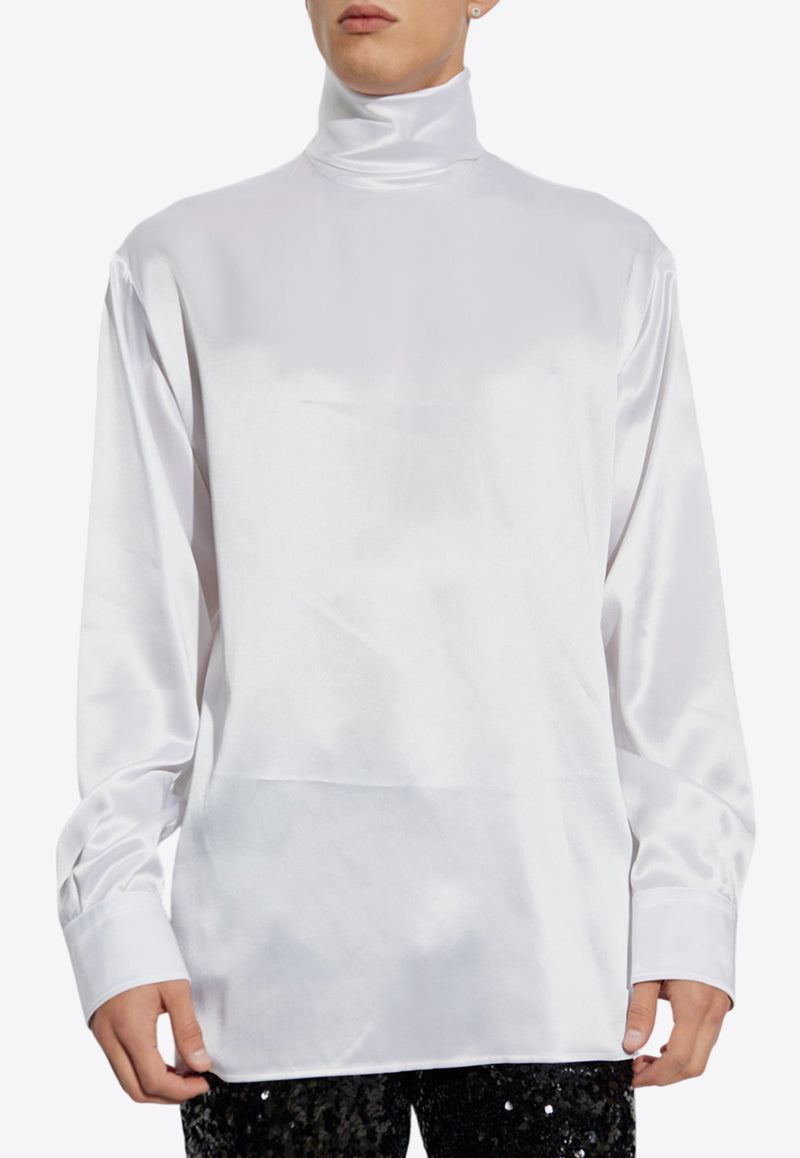 Dolce & Gabbana Loose Silk Turtleneck Shirt White G8SD9T FU1NU-W0800