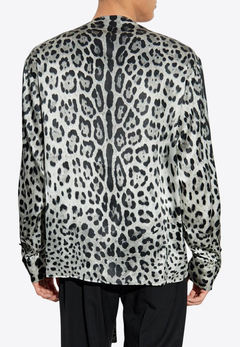 Dolce & Gabbana Leopard-Print Silk Shirt with Bow Gray G5MI0T IS1WT-HI13N