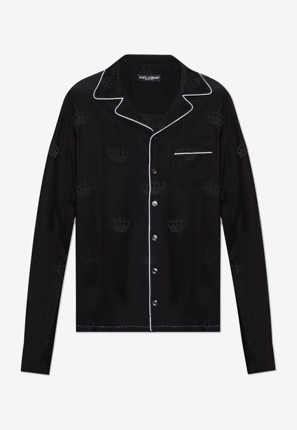 Dolce & Gabbana Contrast-Stitch Silk Pajama Shirt Black G5JQ8T FJ1FM-N0000