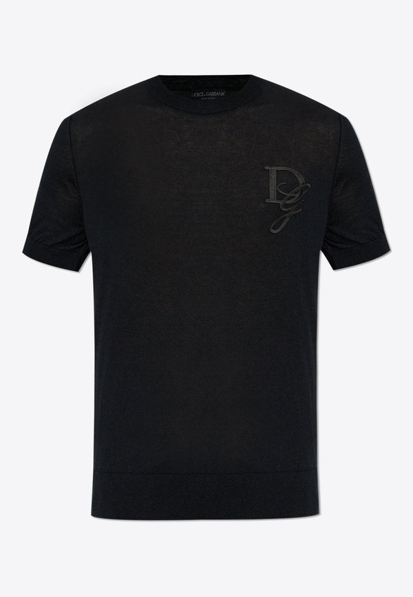 Dolce & Gabbana Chest Embroidered-Logo Cashmere T-shirt Black GXX59Z JAWXR-N0000