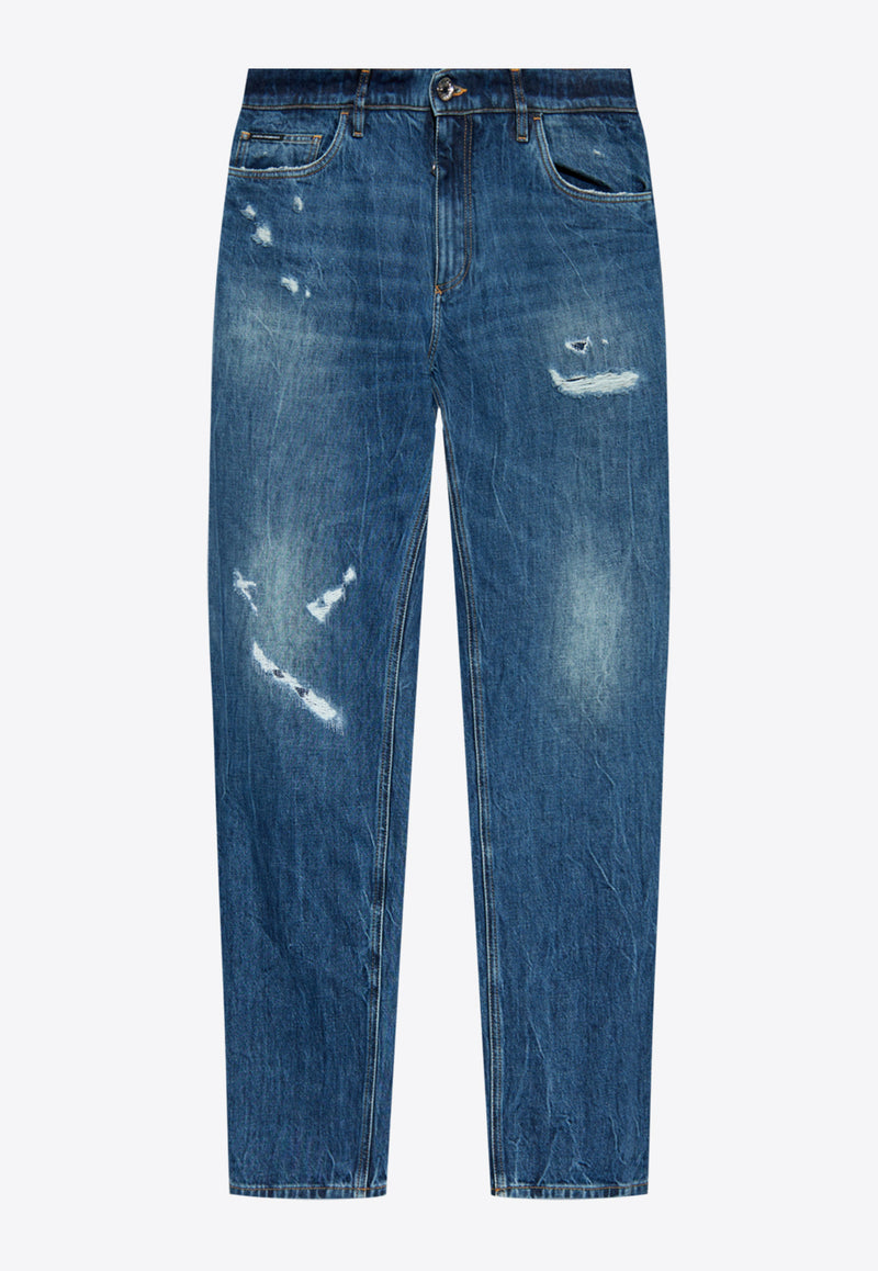 Ripped Type Straight-Leg Jeans