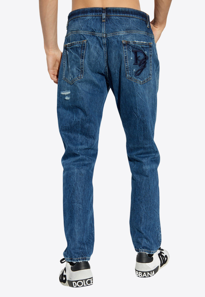 Ripped Type Straight-Leg Jeans