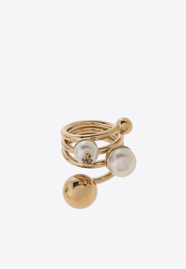 Logo Pearl Ring Jimmy Choo JC MULTI PEARL RING DXQ-GOLD WHITE