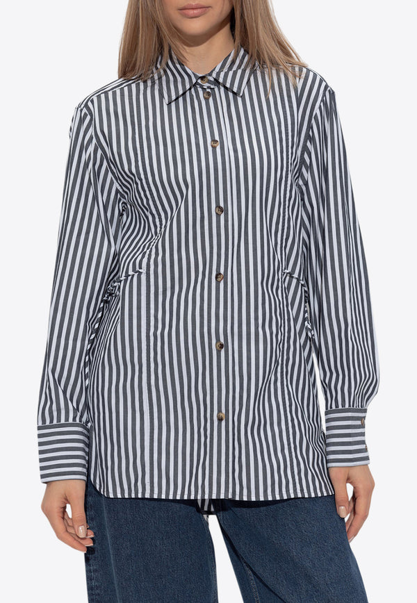 Tie String Button-Up Striped Shirt W0096 6475-099 Black