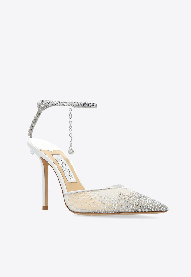 100 Saeda Pumps Crystal-Embellished Pumps Jimmy Choo SAEDA 100 BGM-WHITE CRYSTAL