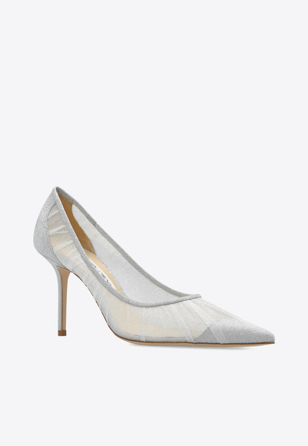 Love 85 Ruched Tulle Glittered Pumps Jimmy Choo LOVE 85 TFG-IVORY SILVER