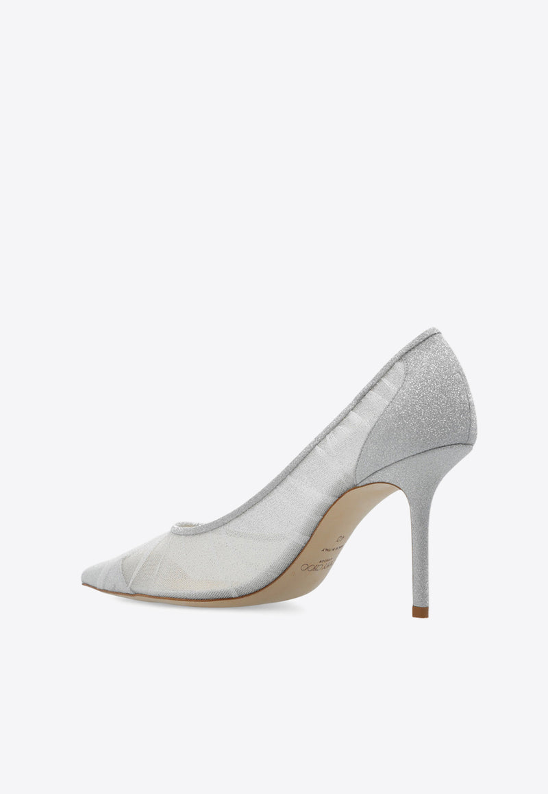 Love 85 Ruched Tulle Glittered Pumps Jimmy Choo LOVE 85 TFG-IVORY SILVER