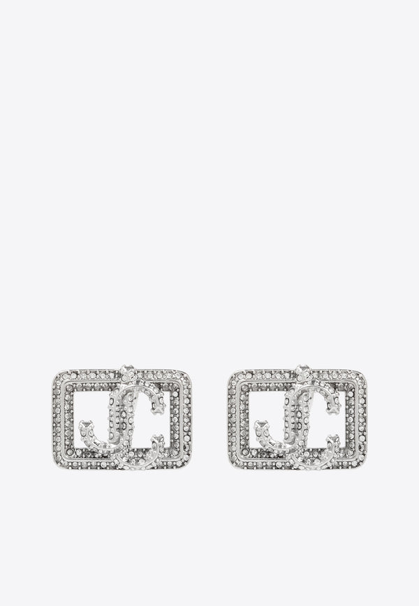 Crystal-Embellished Logo Earrings Jimmy Choo SQUARE JC EARRING L XYD-SILVER CRYSTAL