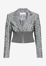 Ganni Floral Jacquard Zip-Up Blazer Grey W0167 6855-207