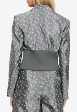 Ganni Floral Jacquard Zip-Up Blazer Grey W0167 6855-207