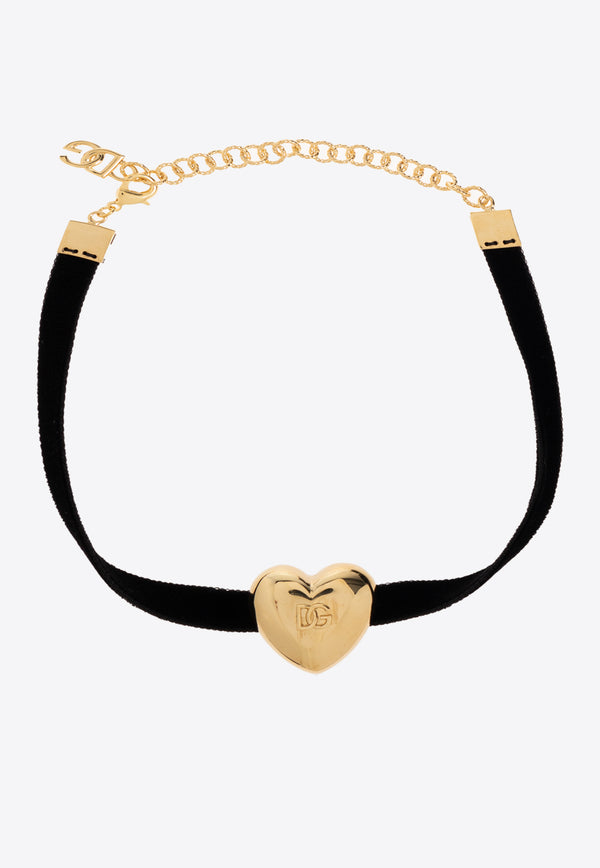 Logo-Embossed Heart Velvet Choker Necklace Dolce & Gabbana WNQ8S1 W1111-N0011