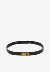 Saint Laurent Cassandre Buckle Leather Belt Black 806631AAD6C/P_YSL-1000