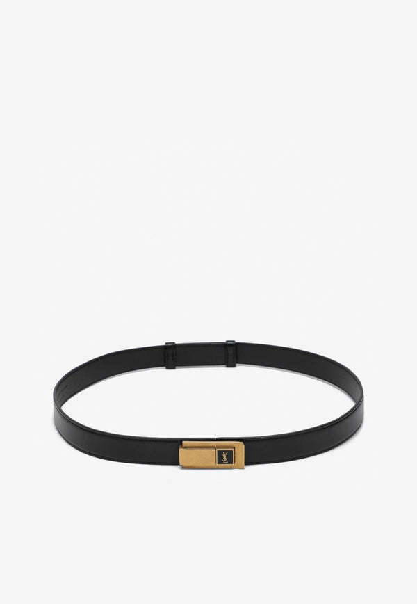 Saint Laurent Cassandre Buckle Leather Belt Black 806631AAD6C/P_YSL-1000