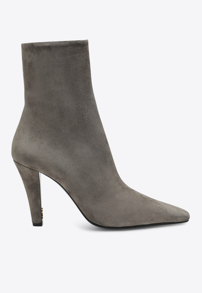 Saint Laurent Jill 95 Suede Ankle Boots Taupe 80667427DAB/R_YSL-1119