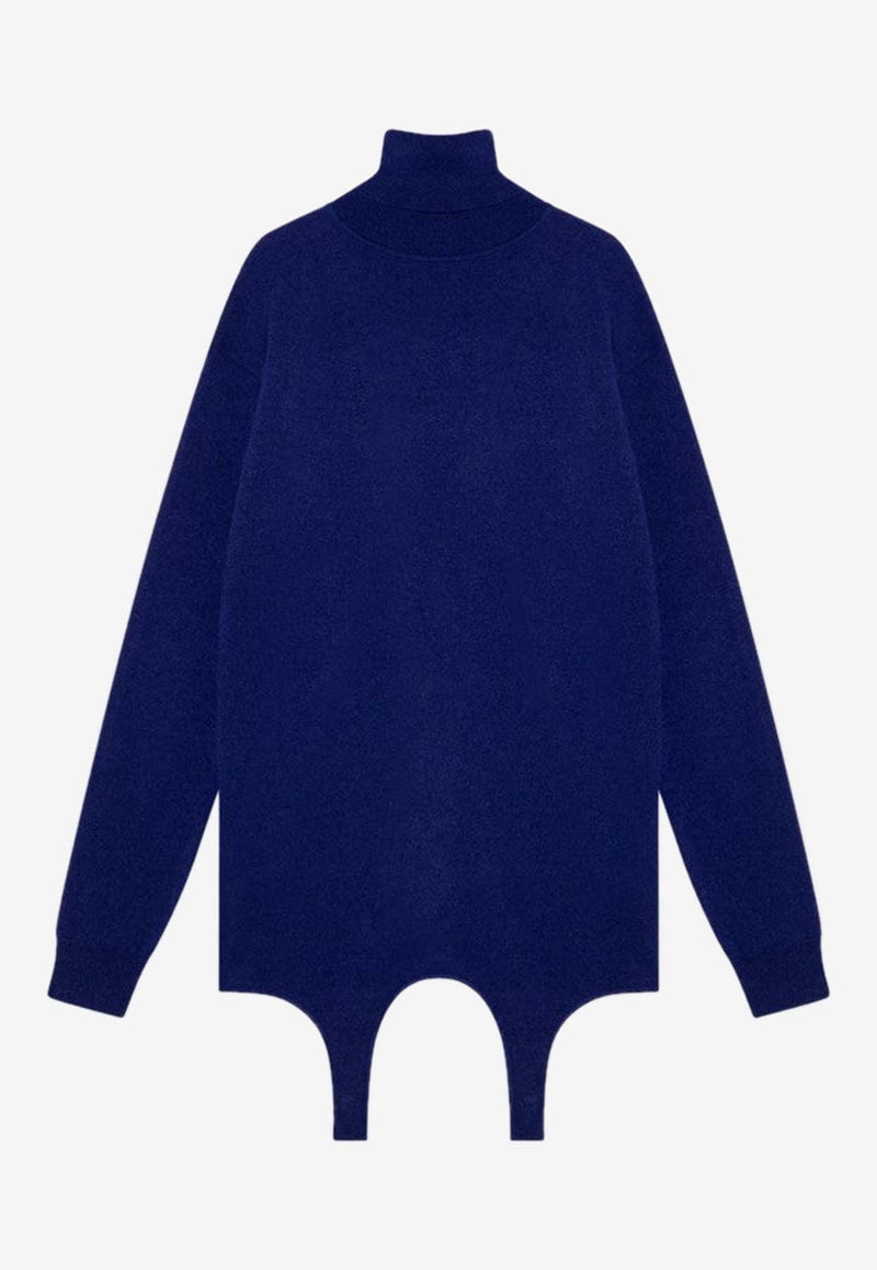 Saint Laurent Turtleneck Cashmere Sweater with Garter Blue 806969YALL2/P_YSL-4069