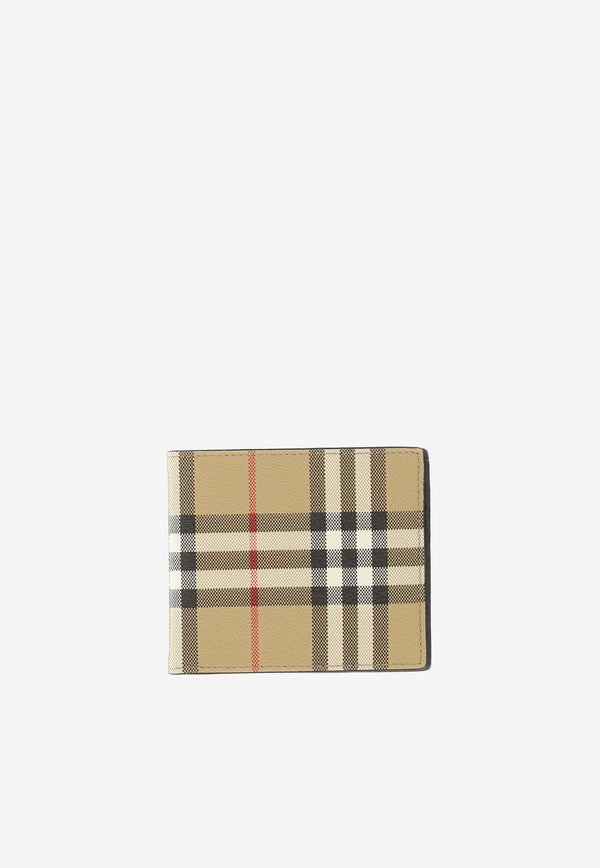 Burberry Check Print Bi-Fold Wallet in Calf Leather Beige 8069811_143231_A7026