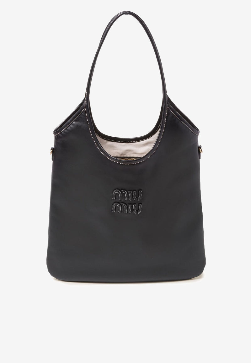 Miu Miu Ivy Leather Tote Bag Black 5BG231VMLN2CRW_F0002