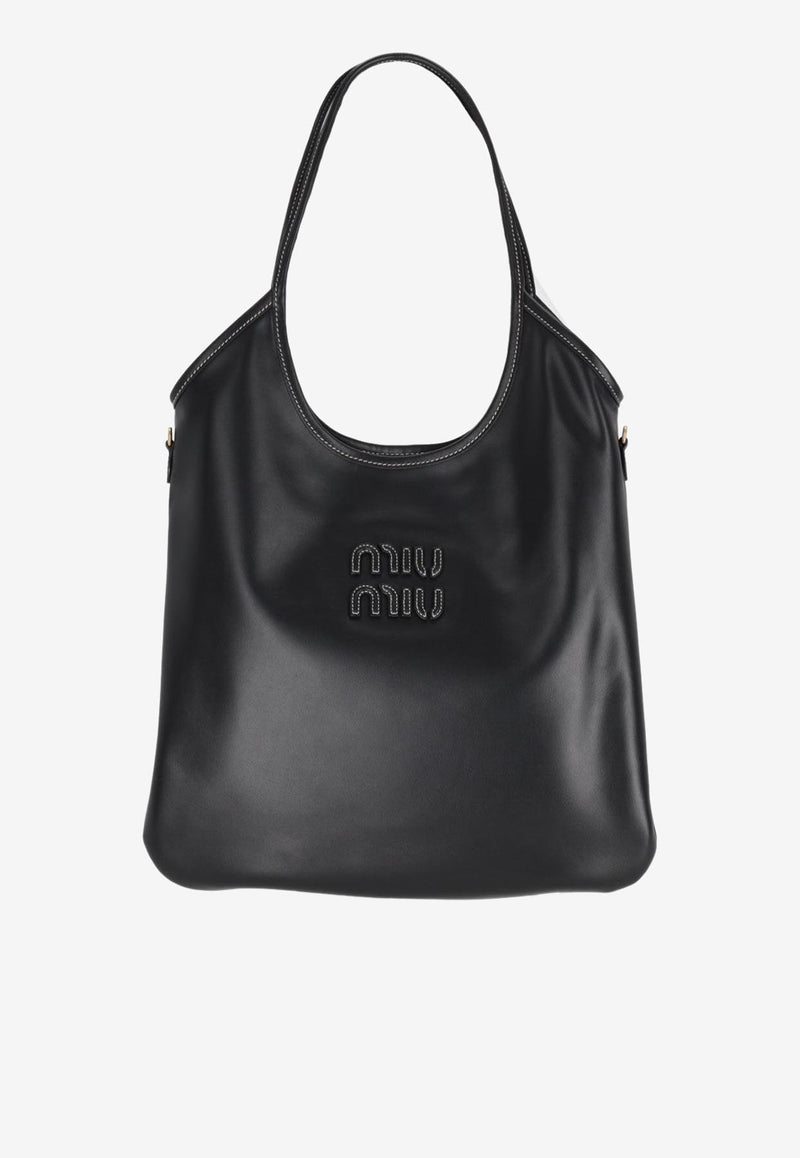 Miu Miu Ivy Leather Tote Bag Black 5BG231VMLN2CRW_F0002