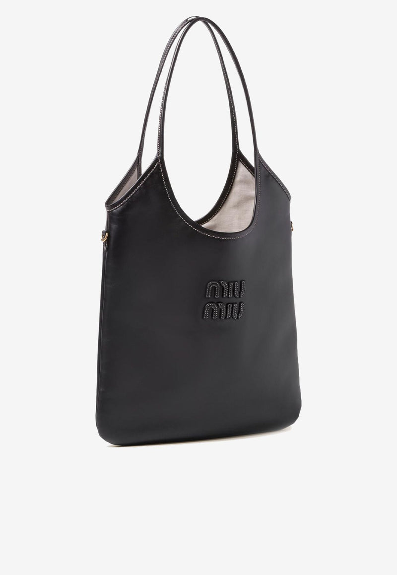 Miu Miu Ivy Leather Tote Bag Black 5BG231VMLN2CRW_F0002