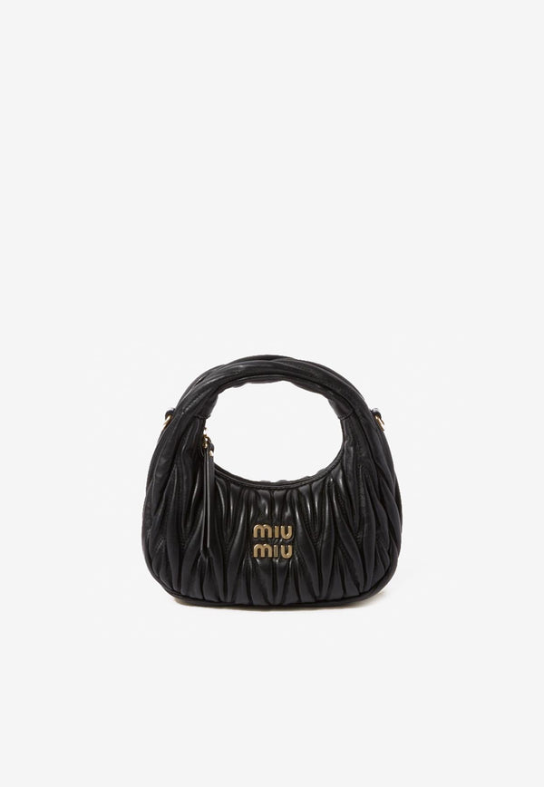 Miu Miu Mini Wander Matelassé Leather Hobo Bag Black 5BP078VOOOAN88_F0002