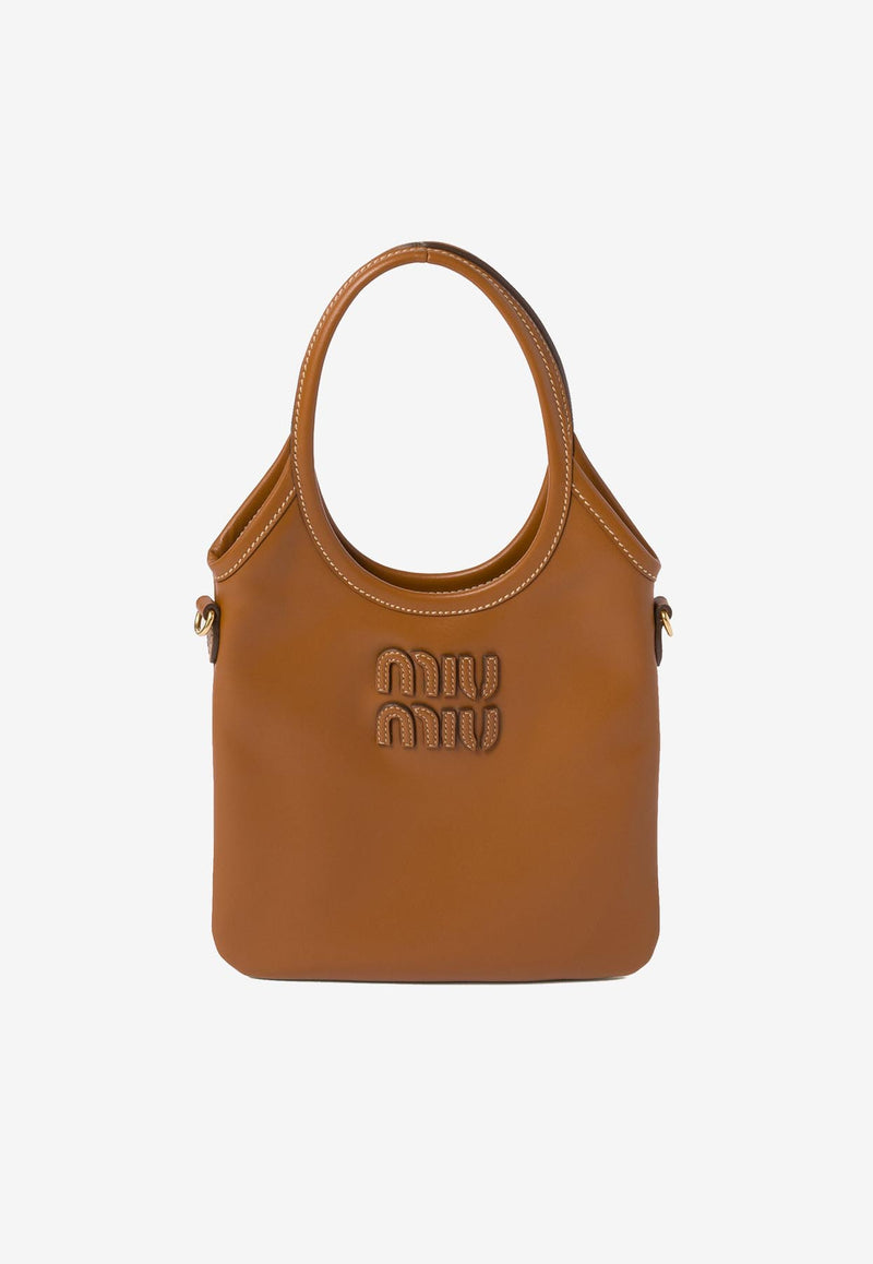 Miu Miu Ivy Leather Tote Bag Brown 5BA281VOLN2CRW_F0046