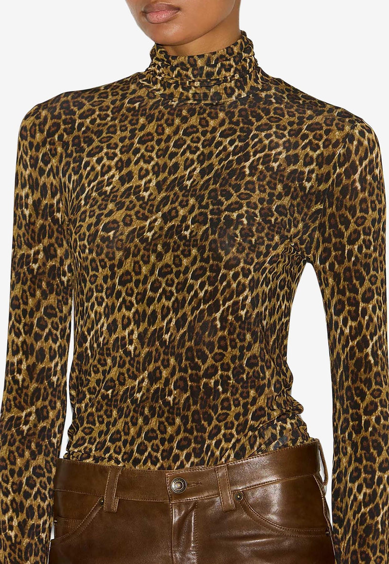 Isabel Marant Joyela Leopard Print Long-Sleeved Top Brown HT0499FAB4K06I_99LE