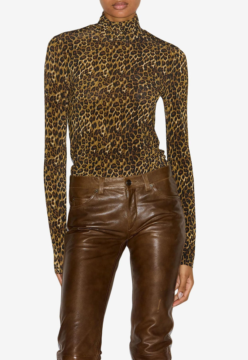 Isabel Marant Joyela Leopard Print Long-Sleeved Top Brown HT0499FAB4K06I_99LE