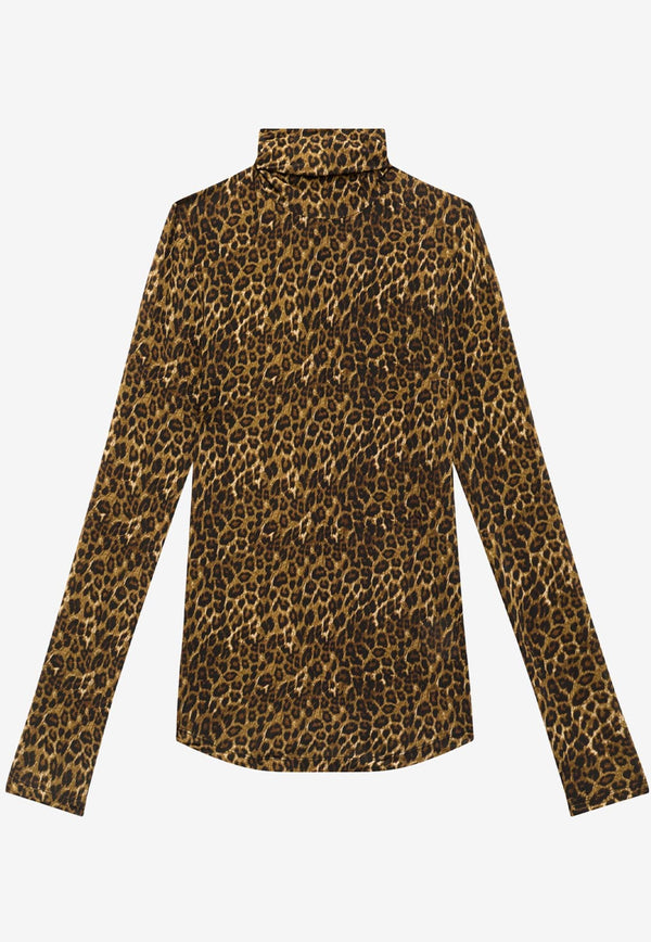 Isabel Marant Joyela Leopard Print Long-Sleeved Top Brown HT0499FAB4K06I_99LE