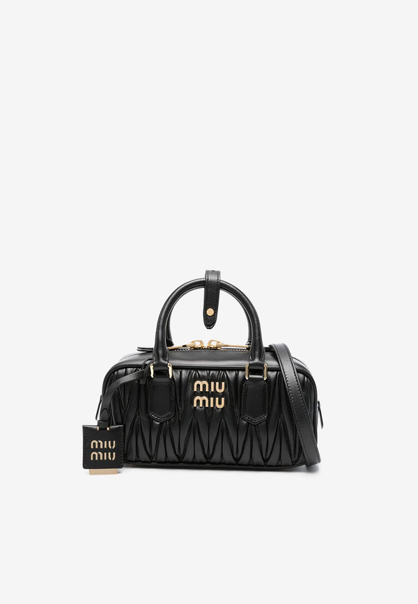 Miu Miu Arcadie Matelassé Leather Top Handle Bag Black 5BB142VOONAN88_F0002