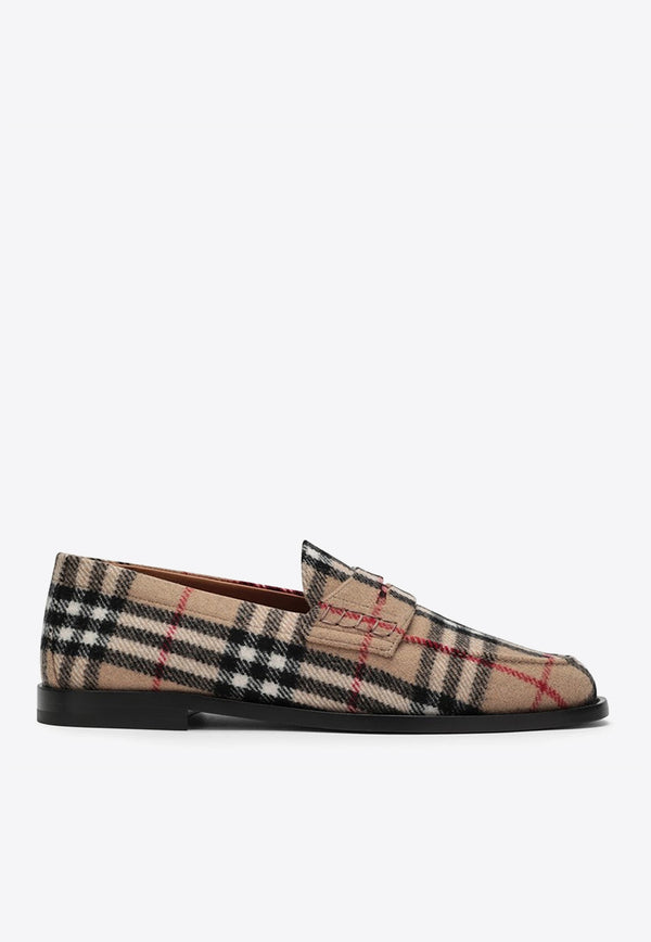 Burberry Checked Penny Loafers in Wool Felt Multicolor 8071912145118/N_BURBE-A7028