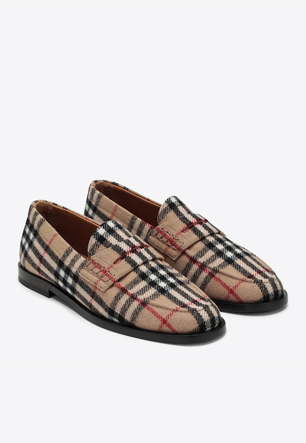 Burberry Checked Penny Loafers in Wool Felt Multicolor 8071912145118/N_BURBE-A7028