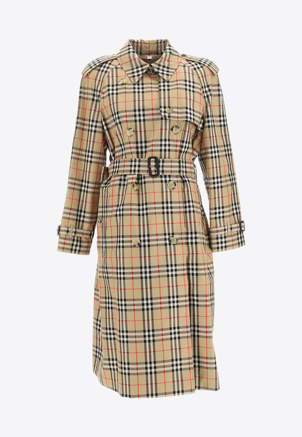 Burberry Double-Breasted Checked Trench Coat Beige 8072716_145553_A7028
